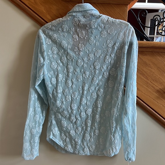 Jeanette Kastenberg Vintage Blouse Sz Medium Sheer Pale Green with Flowers - Picture 8 of 8
